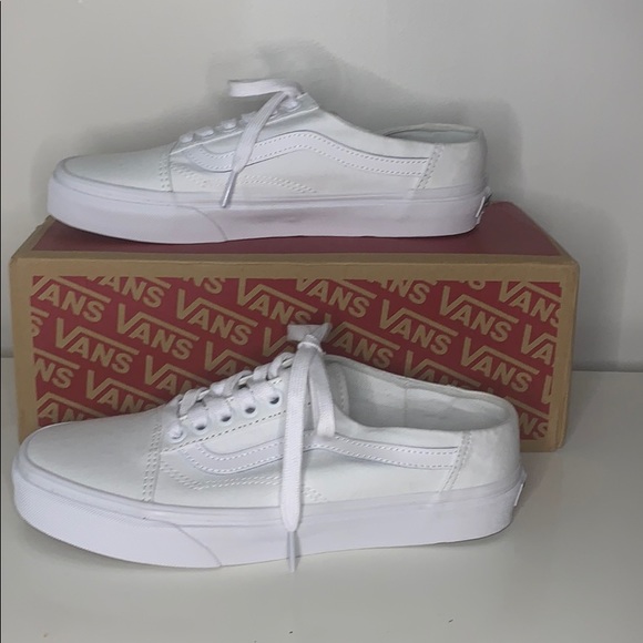 White Canvas Old Skool Mule Vans - Picture 3 of 5